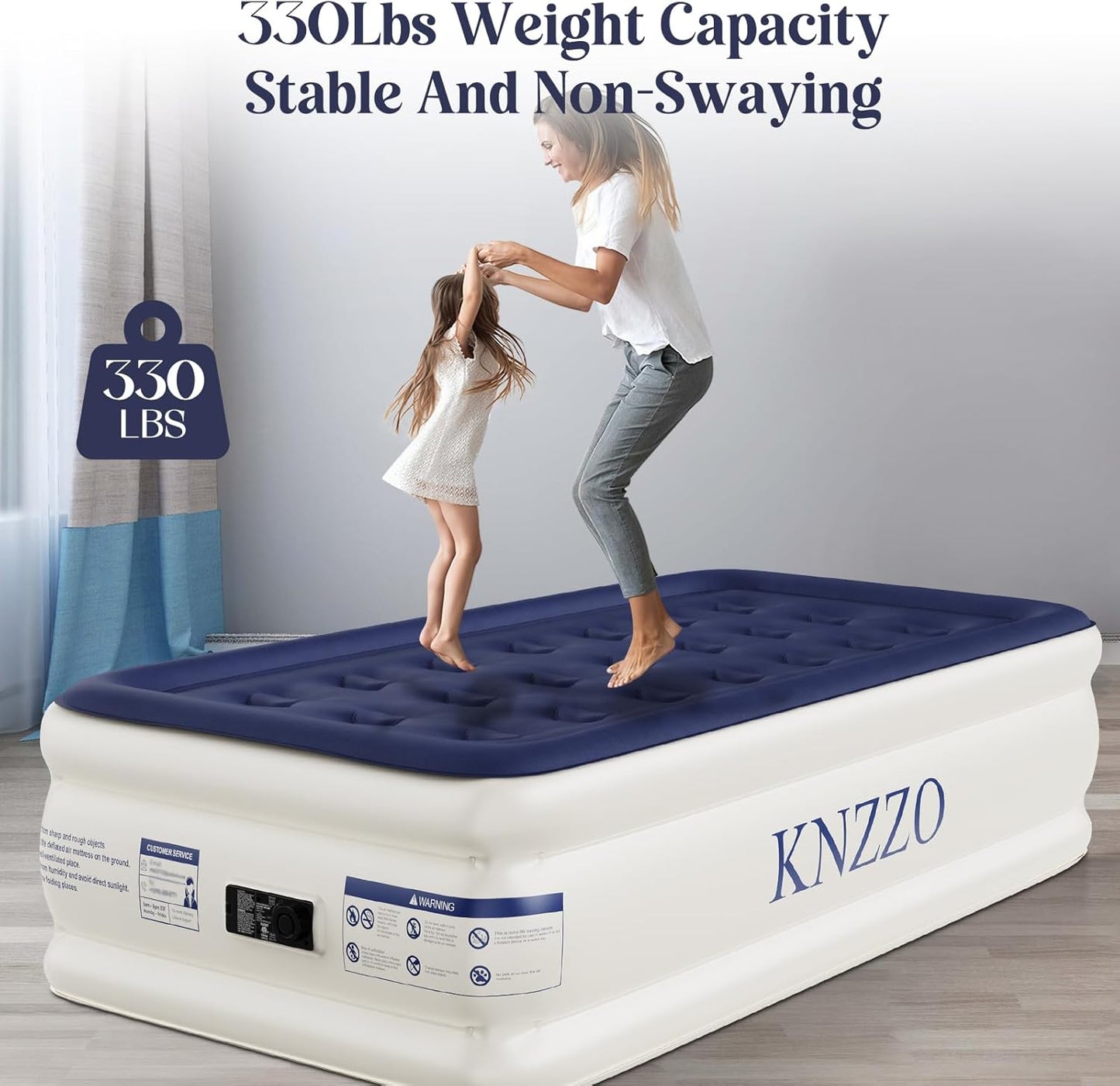 KNZZO Air Mattress - Twin Inflatable Bed with Built-in Pump & Soft Flocked Top | Waterproof & Portable for Home or Camping