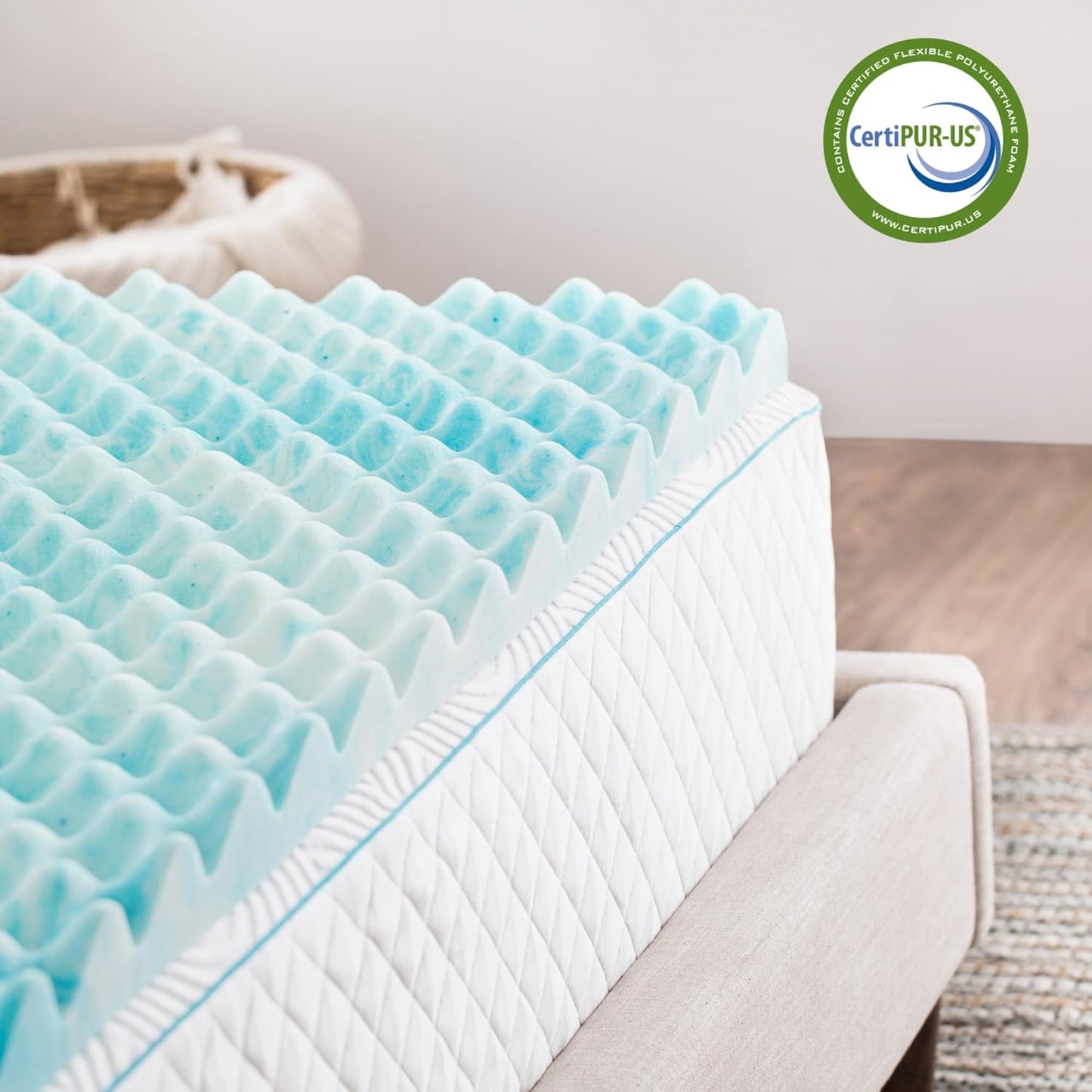 Linenspa Gel Memory Foam Mattress Topper - Reversible Egg Crate Design for Comfort - Twin XL Size