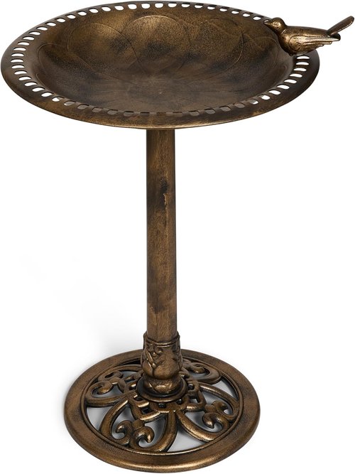 Backyard Expressions Bird Bath - Weather Resistant Bronze Garden Decor - 30 Inch Outdoor Size