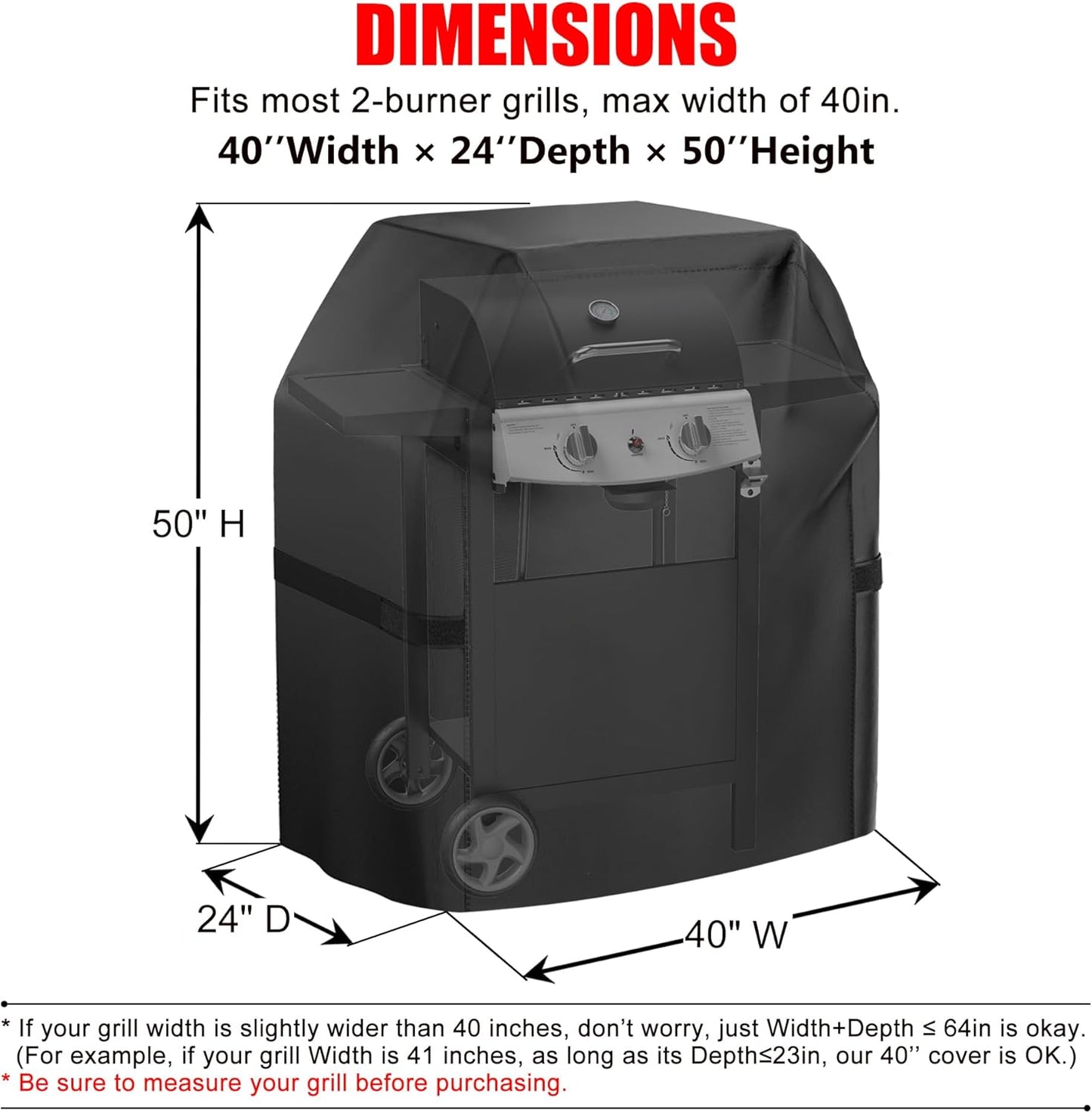 Skiennix 40-Inch Waterproof Gas Grill Cover - Weather Resistant & UV Protected | Black