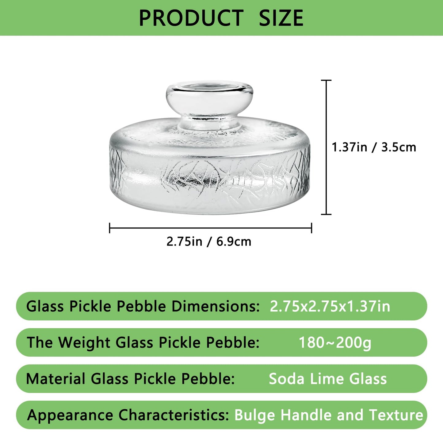 Artcome 5-Pack Glass Fermentation Weights with Easy Grip Handle and Unique Texture Design for Large Wide Mouth Mason Jars - Pickle Pebbles with Glass Weights Organizer - Space Saving Compact Design