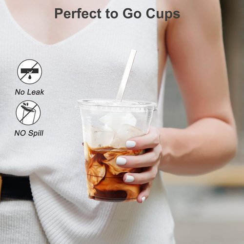 Dealusy 16 oz Clear Plastic Cups - 100 Pack with Lids & Straws | Sturdy, Food Safe Iced Coffee & Smoothie Cups