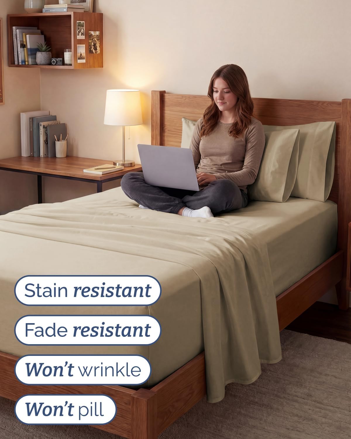 Skiennix Extra Deep Twin XL Sheet Set - 4 Piece Breathable Cooling Bedding - Soft Wrinkle-Free Cream