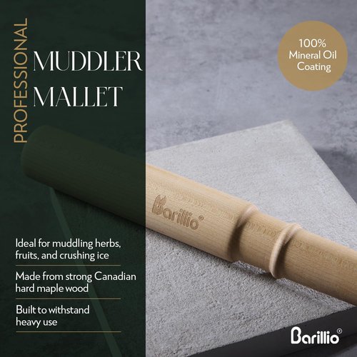 Barillio Drink Muddler Mallet and Lewis Bag Set - Big-Shot 13.75 Inch Wooden Muddler and Ice Hammer for Cocktails w/Canvas Ice Crushing Bag - Bar Tool Set