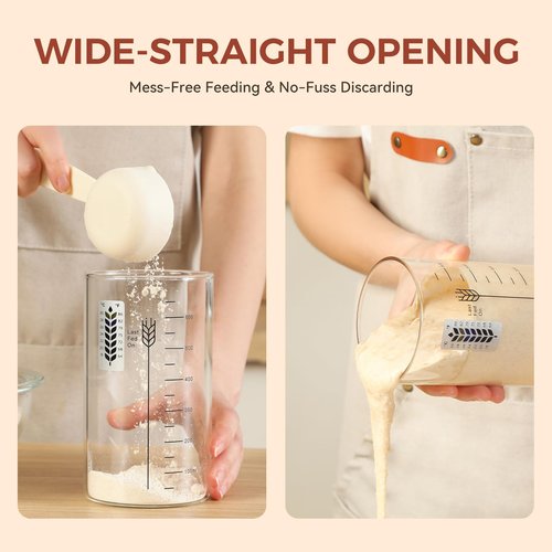 INOBYO Sourdough Starter Jar, 24 OZ Wide Mouth Sour Dough Starter Jars Glass, Sourdough Starter Kit, Sourdough Bread Baking Supplies for Beginners and Pro, 1 Pack