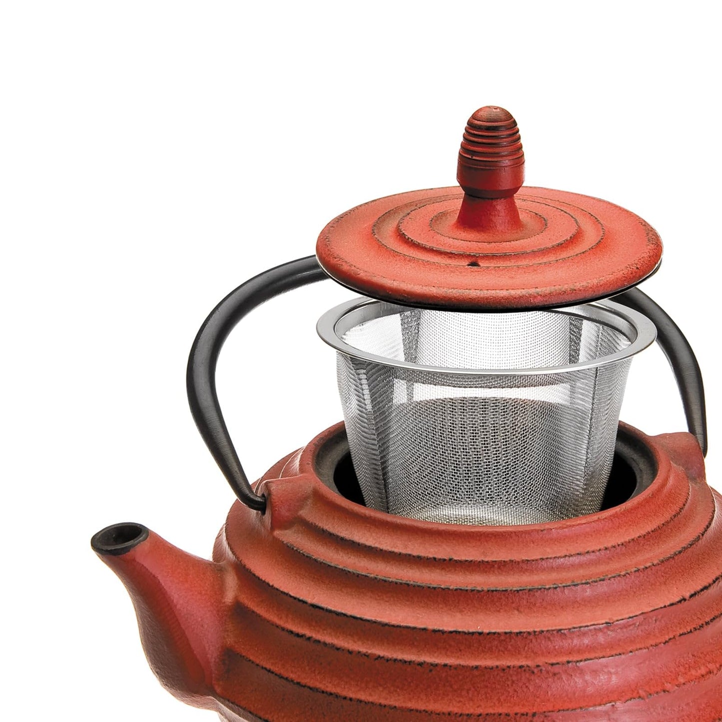 IBILI Teapot Set Oriental-Ceylan with Filter 0,7 l of cast Iron, Black/Red, 17 x 16 x 10 cm
