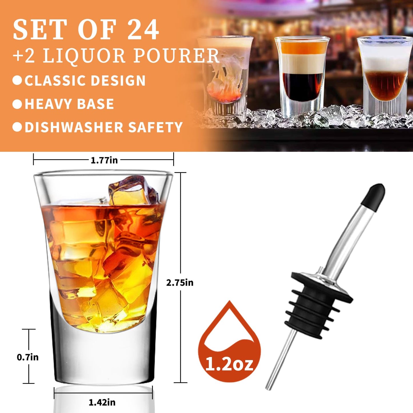 SuproBarware Shot Glasses Set of 24-1.2 oz/35 ml Clear Shot Glass with Heavy Base, Rock Shot Glasses bulk for Cocktail, Vodka, Espressos, Liqueurs, Tequila and Desserts