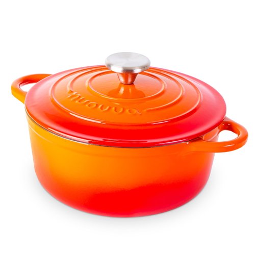 Cast Iron Dutch Oven with Lid – Non-Stick Ovenproof Enamelled Casserole Pot – Sturdy Dutch Oven Cookware – Orange, 3.1-Quart, 22cm – by Nuovva