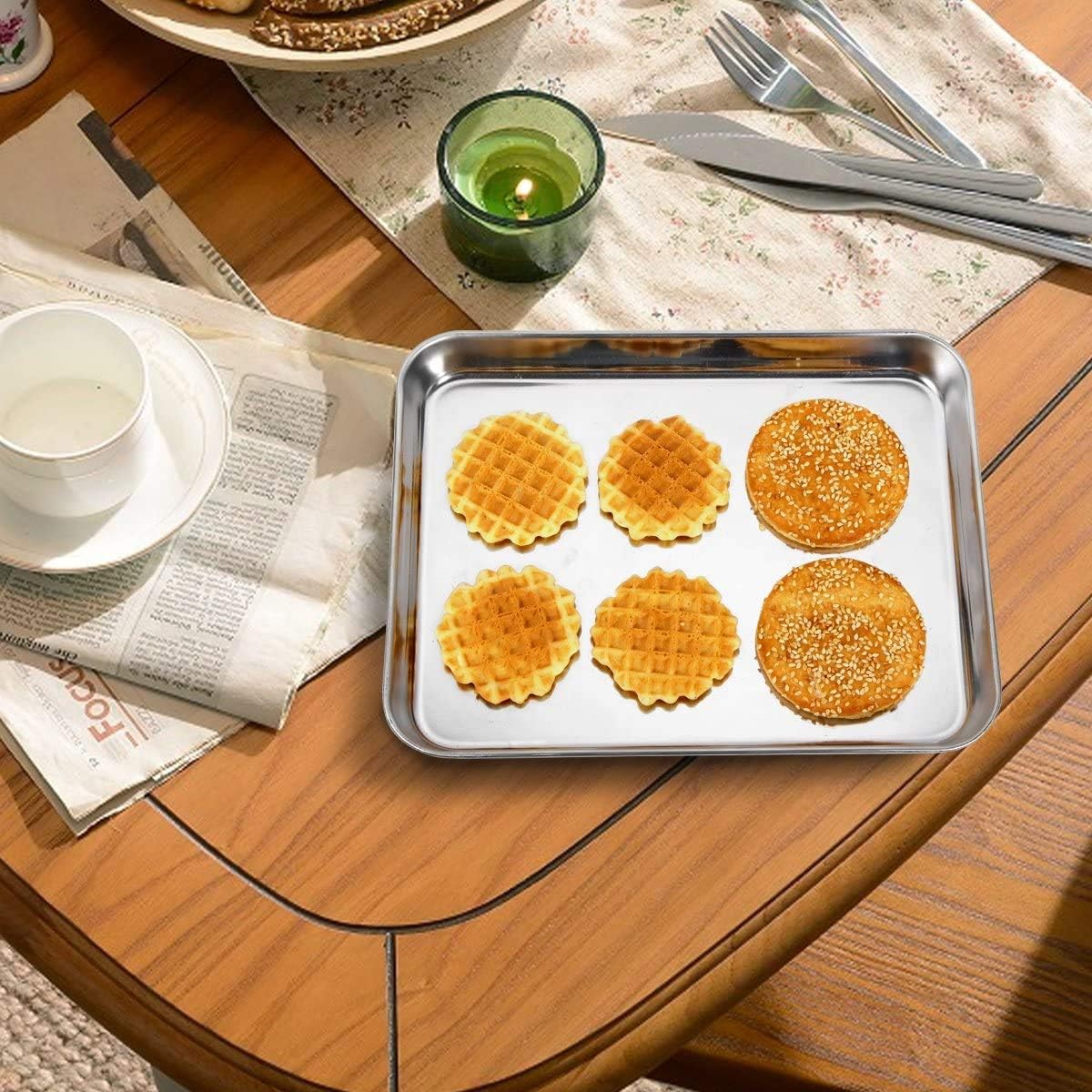 Wildone Baking Sheet Set - Stainless Steel Cookie Pan with Cooling Racks | 2 Sheets + 2 Racks, 9 x 7 x 1 Inch, Non-Toxic & Easy to Clean