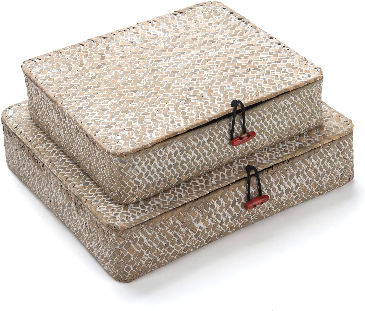Seagrass Storage Baskets - Decorative Woven Baskets with Lid for Organizing | Whitewash Finish