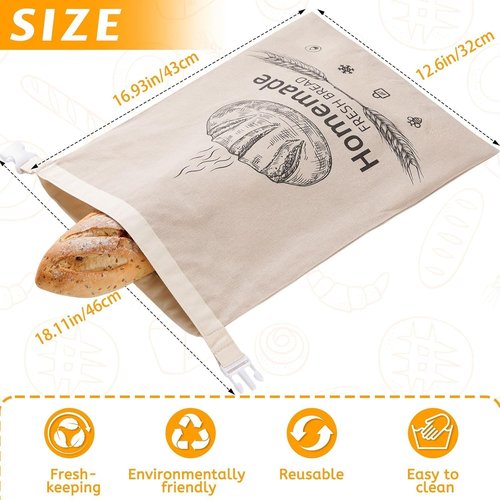 Beeswax Bread Bags - 2 Pack Reusable Organic Linen for Sourdough | 17 x 12.6 Inches - Freshness Preservation