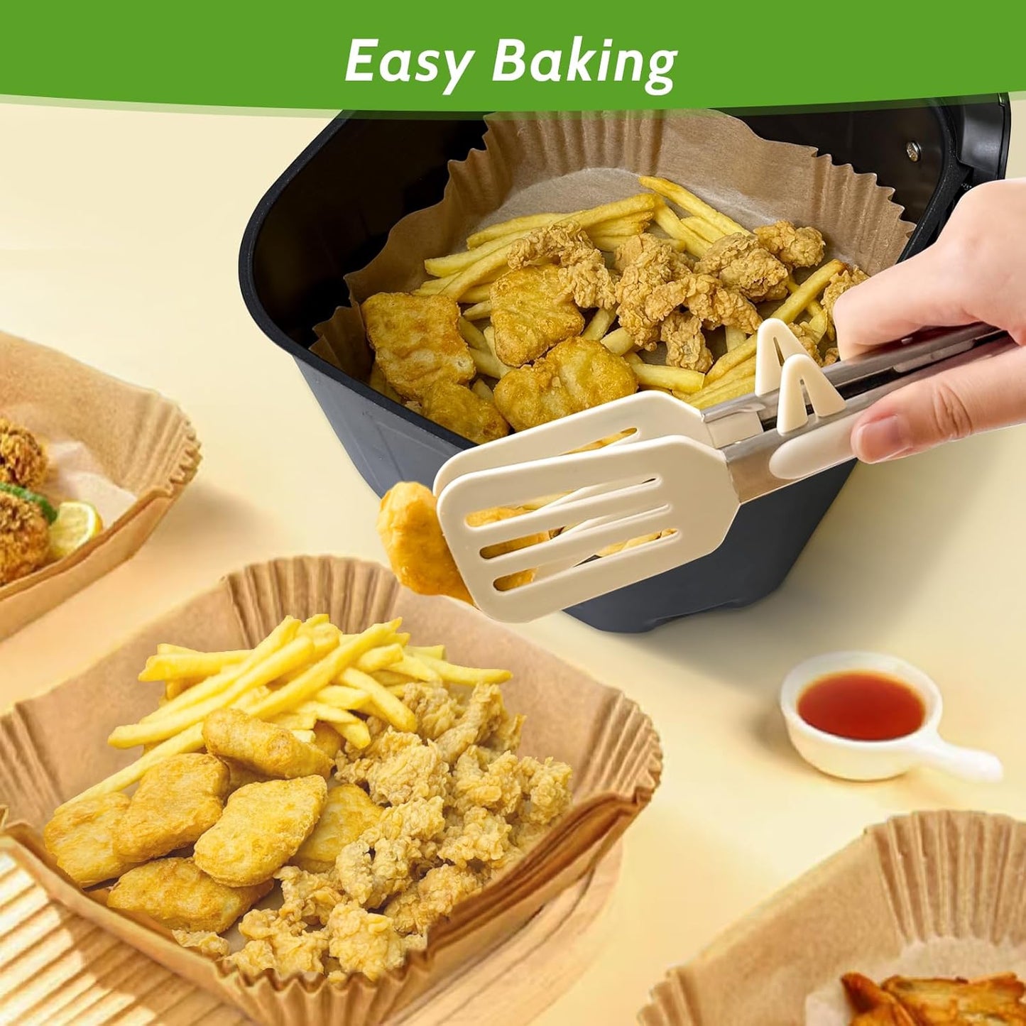 Skiennix 360 Pcs Heavy-Duty Air Fryer Paper Liners - Non-Stick & Leak-Proof 8” Square Parchment