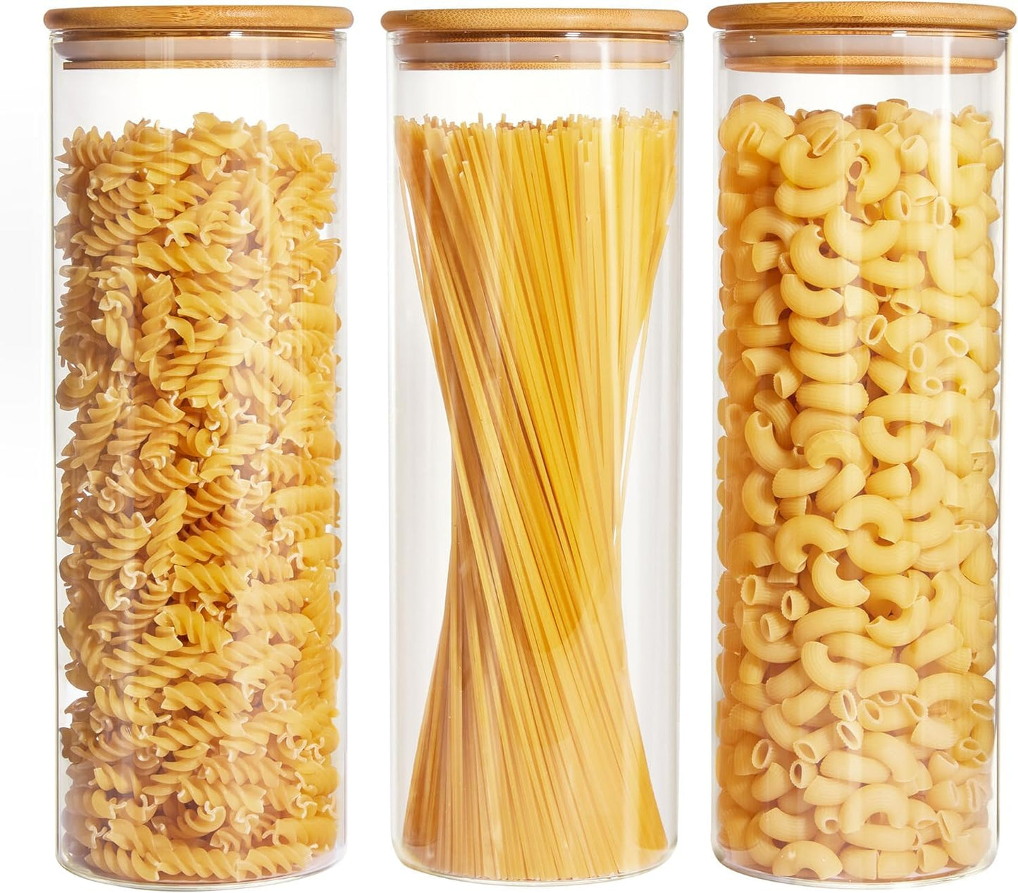Spreccio Glass Food Storage Jars with Lids 2.34 Qt [Set of 3], Perfect for Pasta, Cookies, Nuts, Coffee, Cereal, Flour, and More, Organize Your Kitchen and Pantry with these BPA-Free Glass Canisters