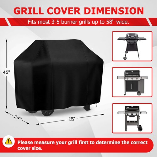 i COVER BBQ Grill Cover - 58 Inch Waterproof & UV Resistant for Weber, Char-Broil, Nexgrill | Black
