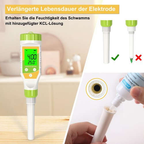 GISNPA Digital pH Meter for Food Hot Sauce Canned foodpH Tester 0.01 Resolution High Accuracy Food pH Testerwith Backlit LCD Display and ATC for MEA