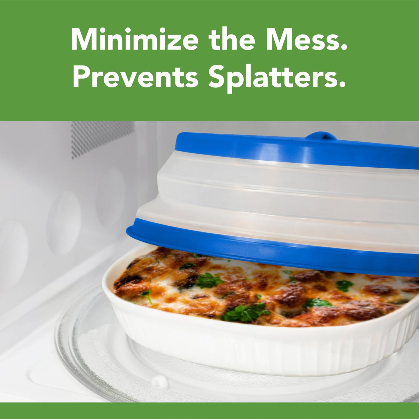 Tovolo Microwave Splatter Cover for Food, Large (Stratus Blue) - Collapsible & Vented Silicone Splatter Guard Lid - Microwave Plate & Dish Cover with Handle - BPA-Free Kitchen Gadget for Meal Prep