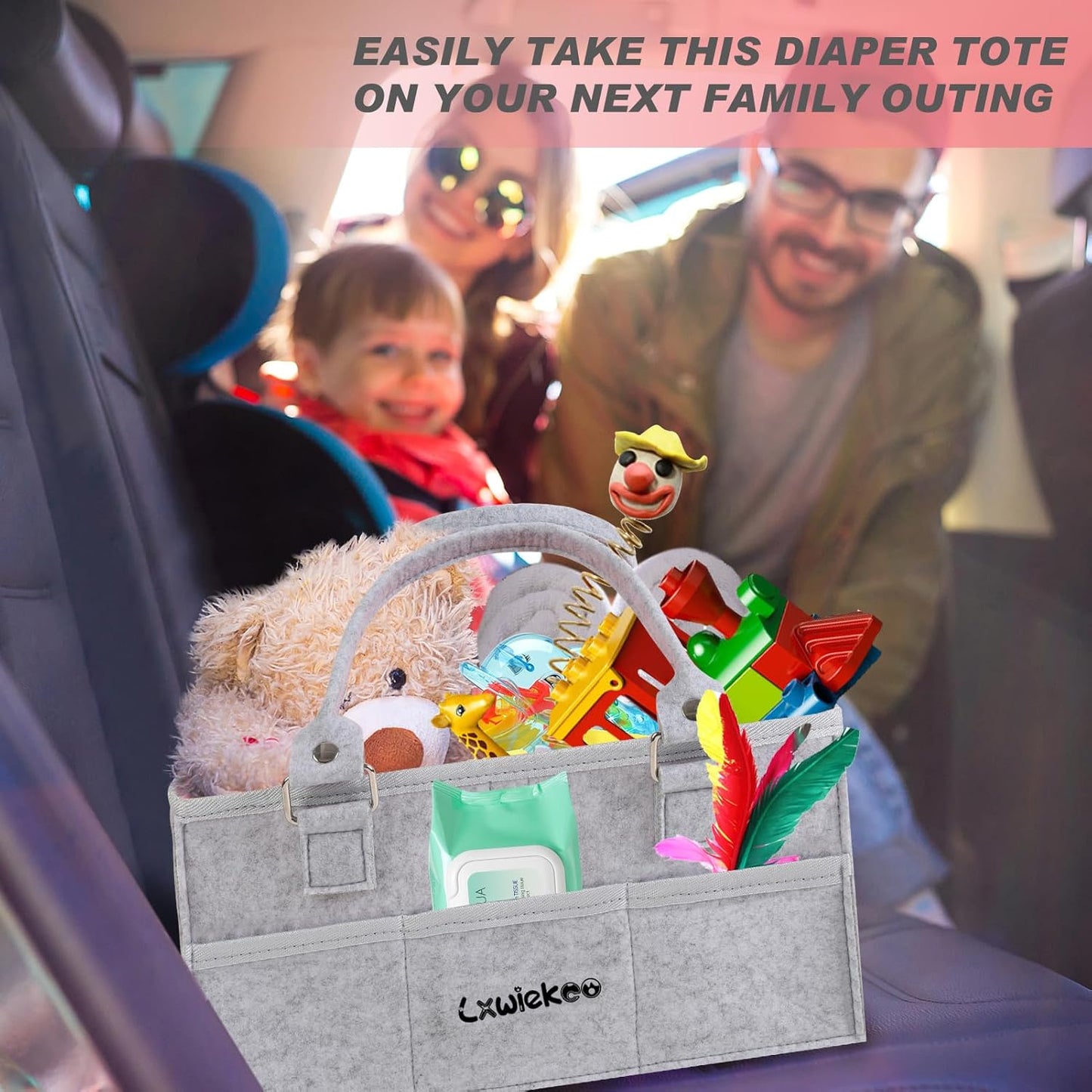 Large Baby Diaper Caddy Organizer - Portable Nursery Storage Tote for Changing Table & Car | Perfect Baby Shower Gift