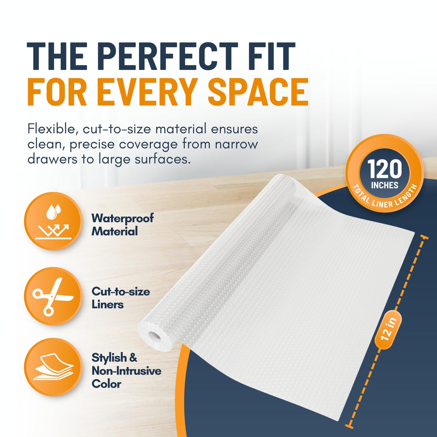 Shelf Liner Drawer Liner for Kitchen Cabinets Non-Adhesive by Linda’s Essentials (12 x 120 Inches) - Non-Slip Easy Clean Kitchen Cabinet and Cupboard Protector, Waterproof Mat, Clear Roll