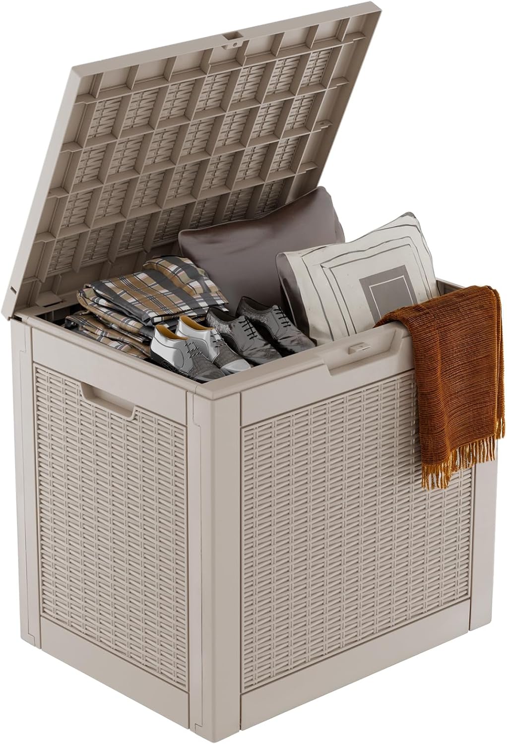 Skiennix 37 Gallon Outdoor Deck Box - Lockable Waterproof Storage for Garden Tools & Cushions | Grey