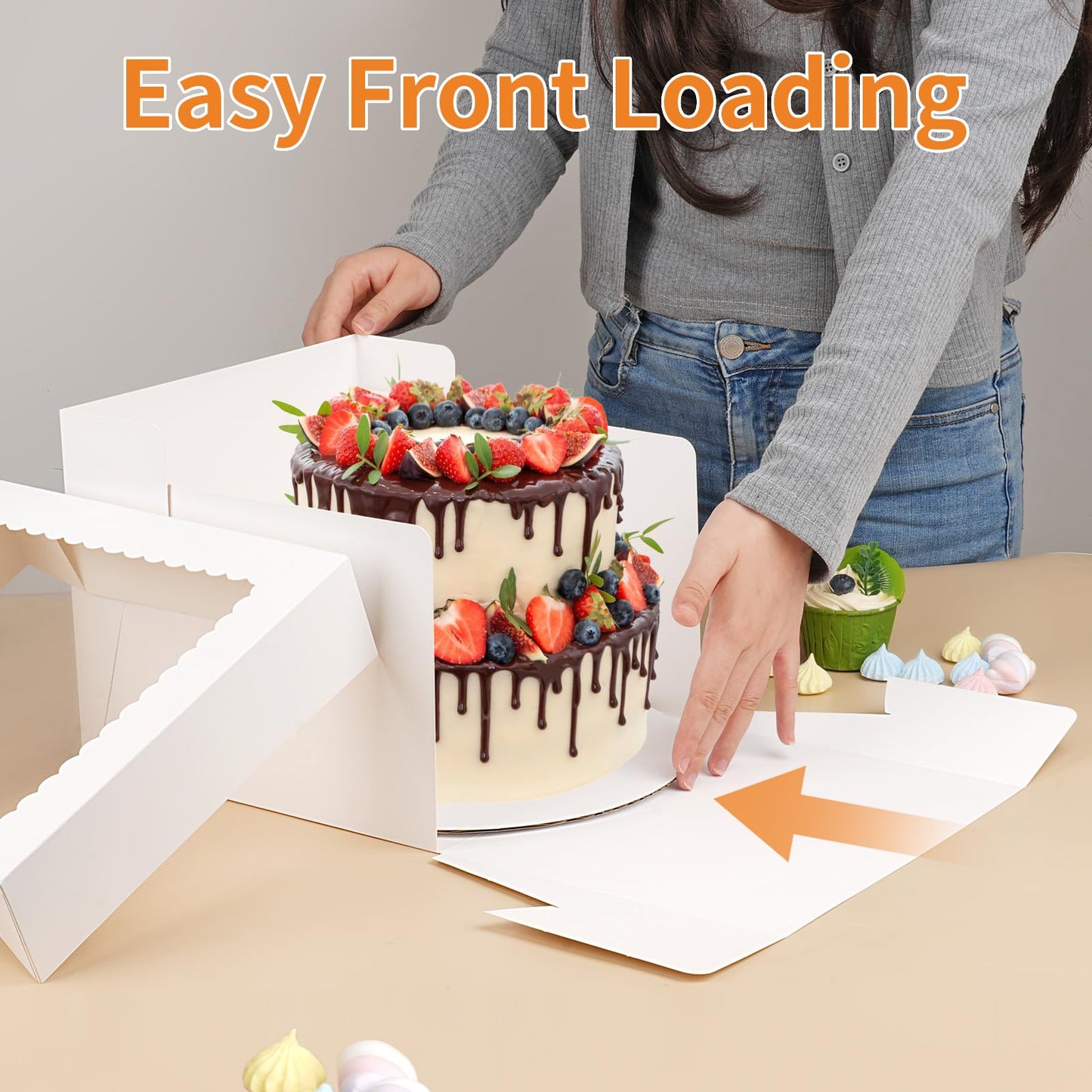 WINKIO 10 Inch Cake Box with Cake Boards, 2 Pack Disposable Cake Carrier, Cakes Transport Container, White Bakery Holder with Window, for Cookies Pies Cupcakes Pastry (10×10×8 Inches)