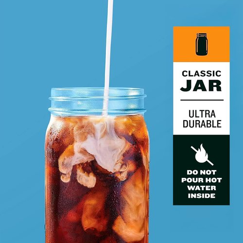 County Line Kitchen Glass Mason Jar Pitcher with Lid - Wide Mouth, 2 Quart (64 oz) - Heavy Duty, Leak Proof - Sun & Iced Tea Pitcher, Cold Brew Coffee, Breast Milk Storage, Water - Sky Blue
