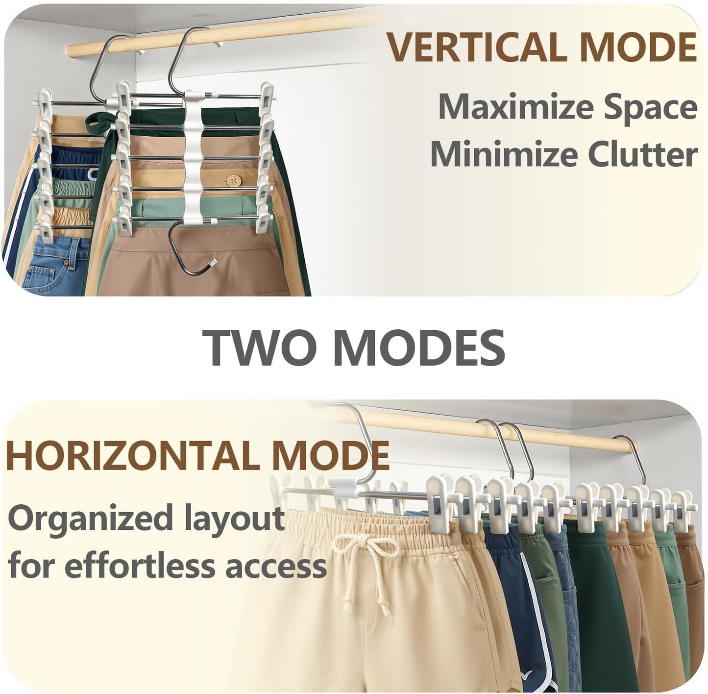 Skiennix Skirt Hangers - Space-Saving Metal Clips for Shorts, Skirts & Pants - 2 Pack Closet Organizer