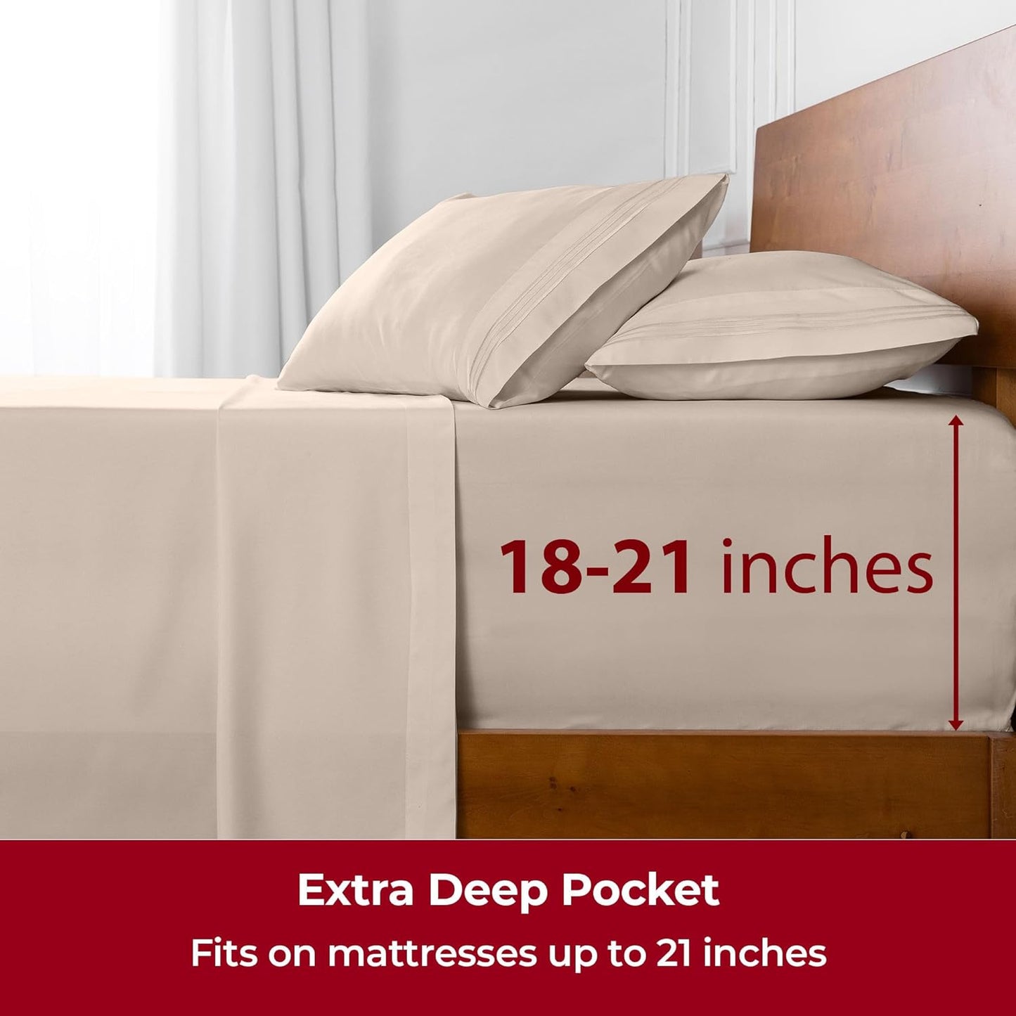 Mellanni King Sheets - 4 PC Ultra Soft Cooling Bedding Set - Hotel Luxury, Wrinkle & Stain Resistant (Beige)