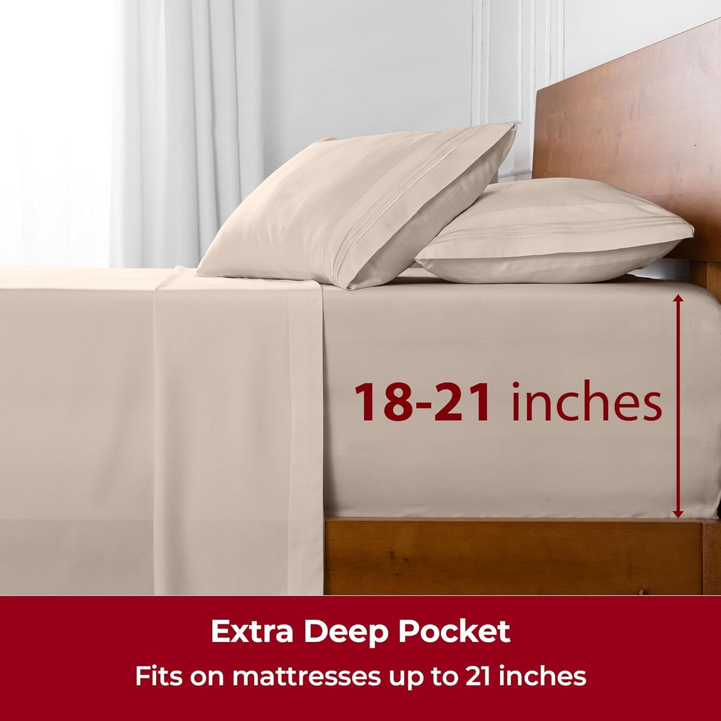 Mellanni Extra Deep Queen Sheets - Hotel Luxury Ultra Soft Cooling Bedding - Wrinkle & Stain Resistant (Beige)