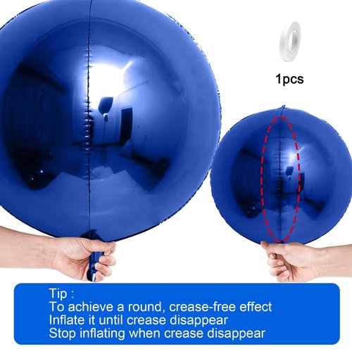 12Pcs Navy Blue Round Foil Balloons, 22" 15" 10" 4D Helium Ball Balloon, Metallic Blue Foil Balloon for Birthday Graduation Wedding Anniversary New Year Eve Disco Prom Party Decorations