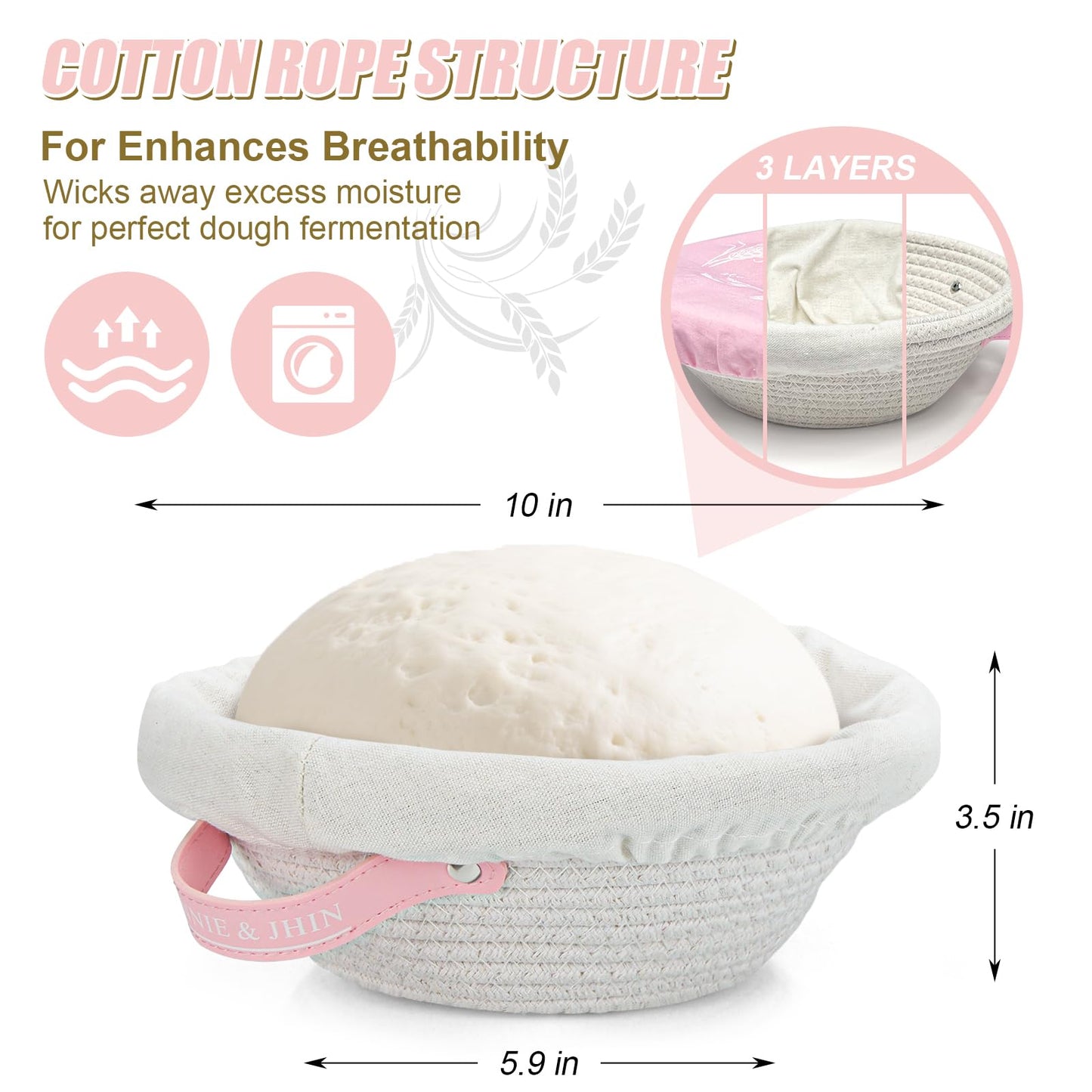 CINNIE&JHIN Pink Sourdough Starter Kit, Complete Baking Tools Set with Proofing Baskets, Pink Design Gifts for Women Bakers - Bread Making Supplies with Jar, Lame, Scraper, Bag & More
