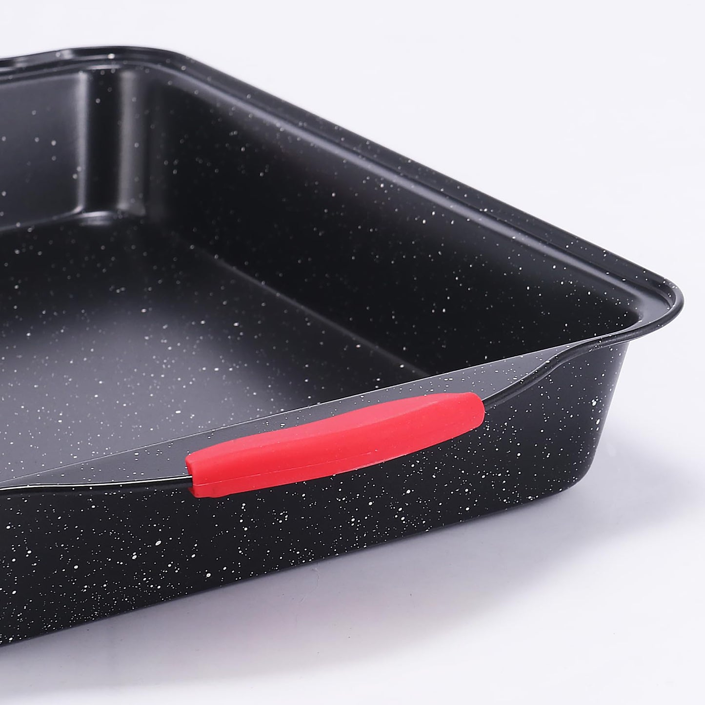 Anveena 3-Piece Nonstick Kitchen Oven Baking Pans - Premium & Stylish Non-Stick Steel, Commercial Grade Restaurant Quality Metal Bakeware with Red Silicone Handles - Easy to Clean black