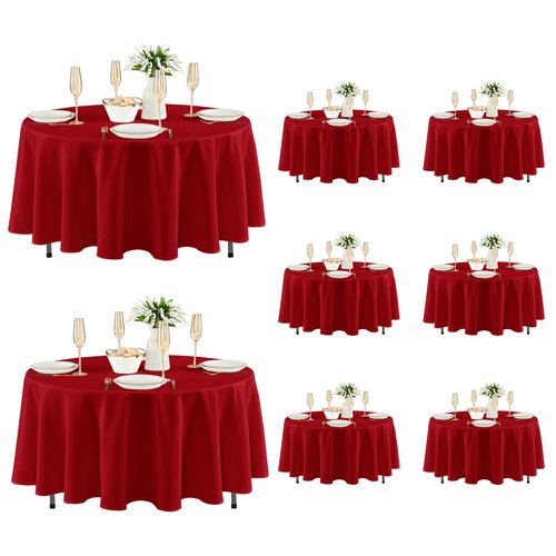 Fitable 8 Pack Round Tablecloths: Stain Resistant Wrinkle Free Circle Table Clothes, Washable Reusable Polyester Table Covers for Wedding Party Birthday Banquet Reception(Red, 84 Inch)