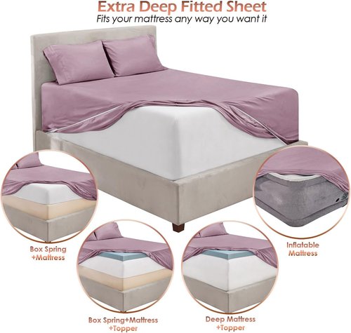 Hearth & Harbor Twin Extra Deep Pocket Sheet Set - Luxury Soft 6-Piece Bedding for 18-24 Inch Mattresses | Dusty Purple
