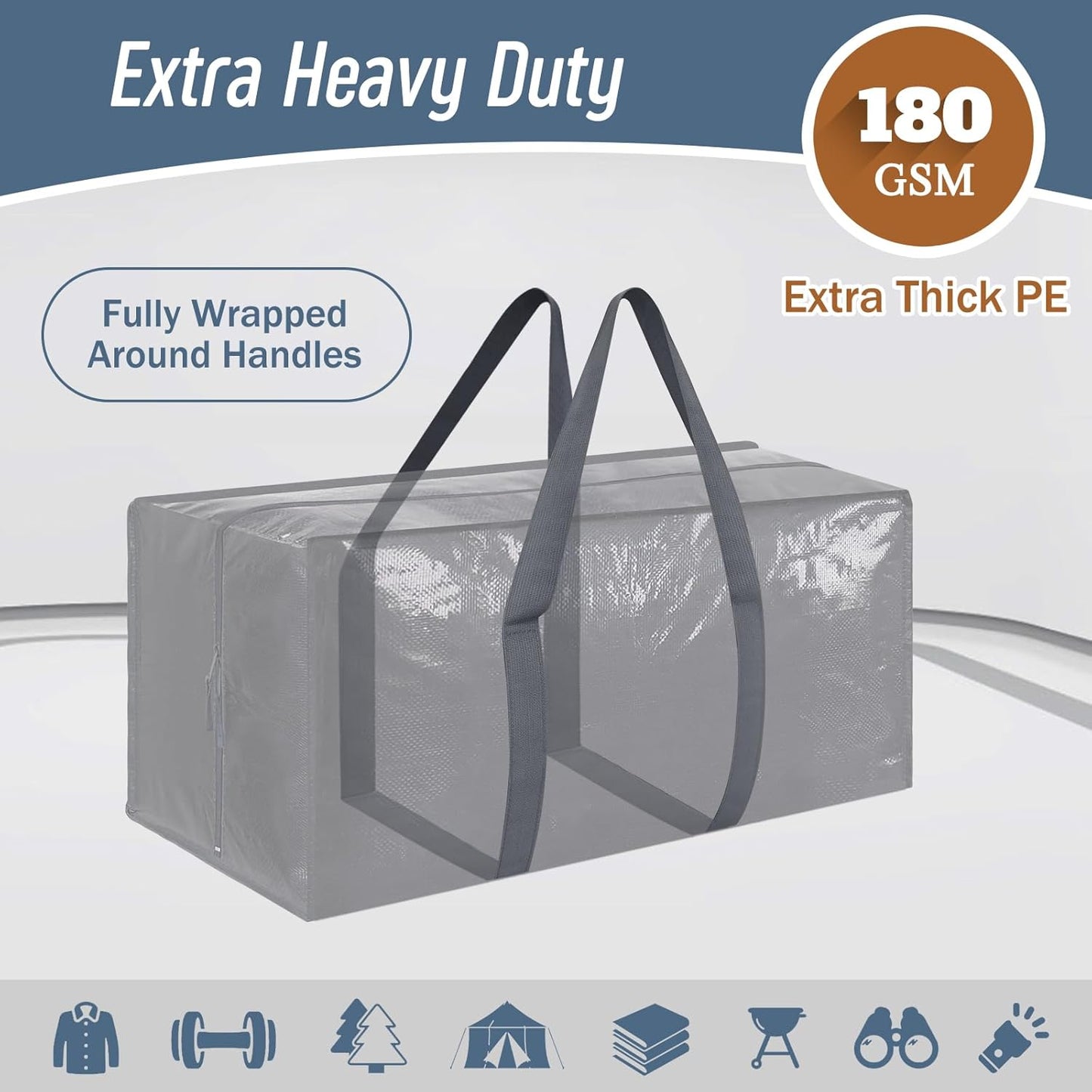 Skiennix Extra Heavy Duty Moving Bags - 6 Pack with Strong Zipper & Comfortable Handles | Durable Gray Storage Totes