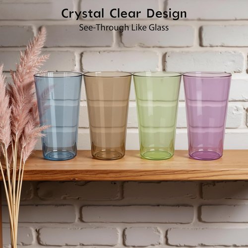 Freshmage 20oz Colorful Plastic Drinking Glasses - 8 Pack, BPA-Free, Shatter-Proof & Stackable Tumblers