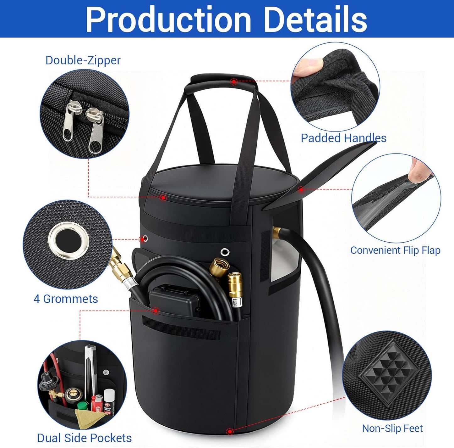Shinylin Propane Tank Cover - 10 lb Portable Gas Tank Bag with Tabletop Feature & Ventilation Holes - Black