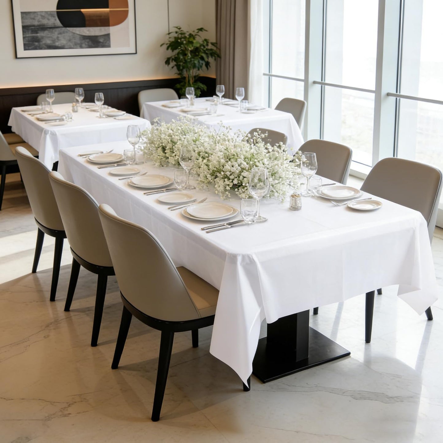 Regine Switzerland 10 Pack White Disposable Tablecloths - 54" x 108" Rectangle Covers for Weddings, Picnics & Parties
