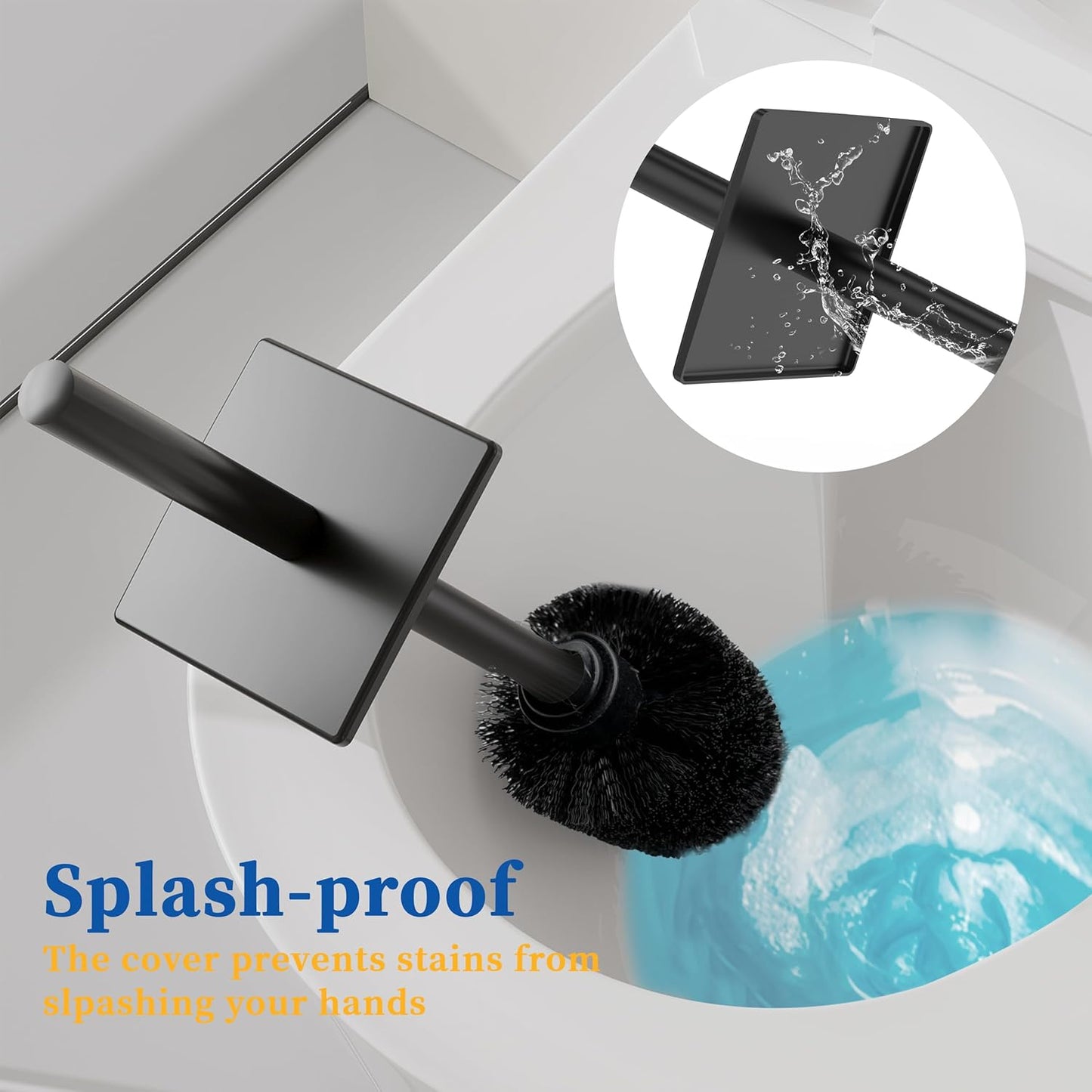 RUACQ Toilet Brush and Holder Set 2pcs,Square Toilet Bowl Brush for Bathroom with 304 Stainless Steel Handle Toilet Cleaner Brush with Durable Scrubbing Bristles,Splash-Proof (White)