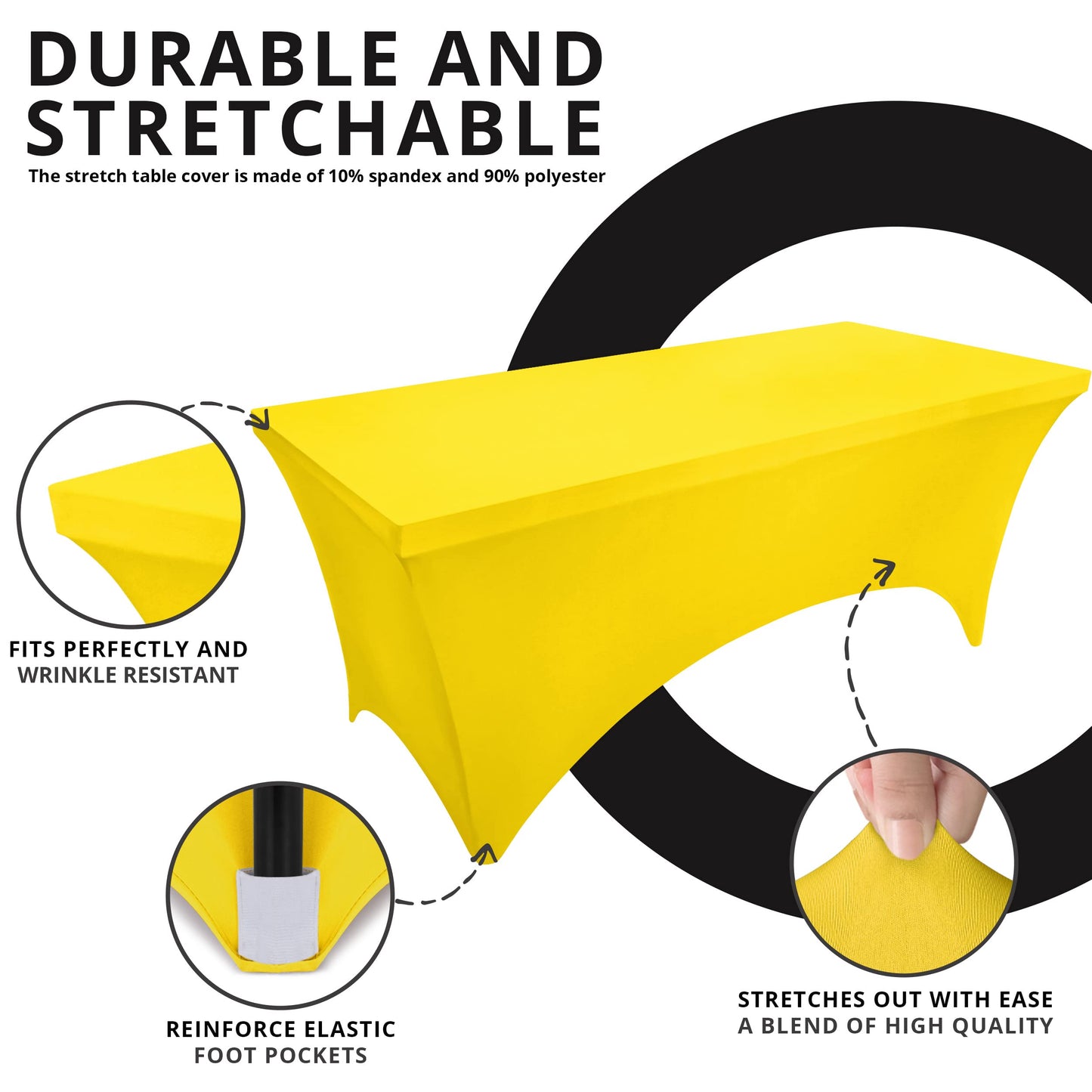 Utopia Kitchen Spandex Tablecloth 2 Pack [6FT, Yellow] Tight, Fitted, Washable and Wrinkle Resistant Stretch Table Cloth Rectangle Cover for Trade Show, Weddings & Parties [72Lx30Wx30H Inch]