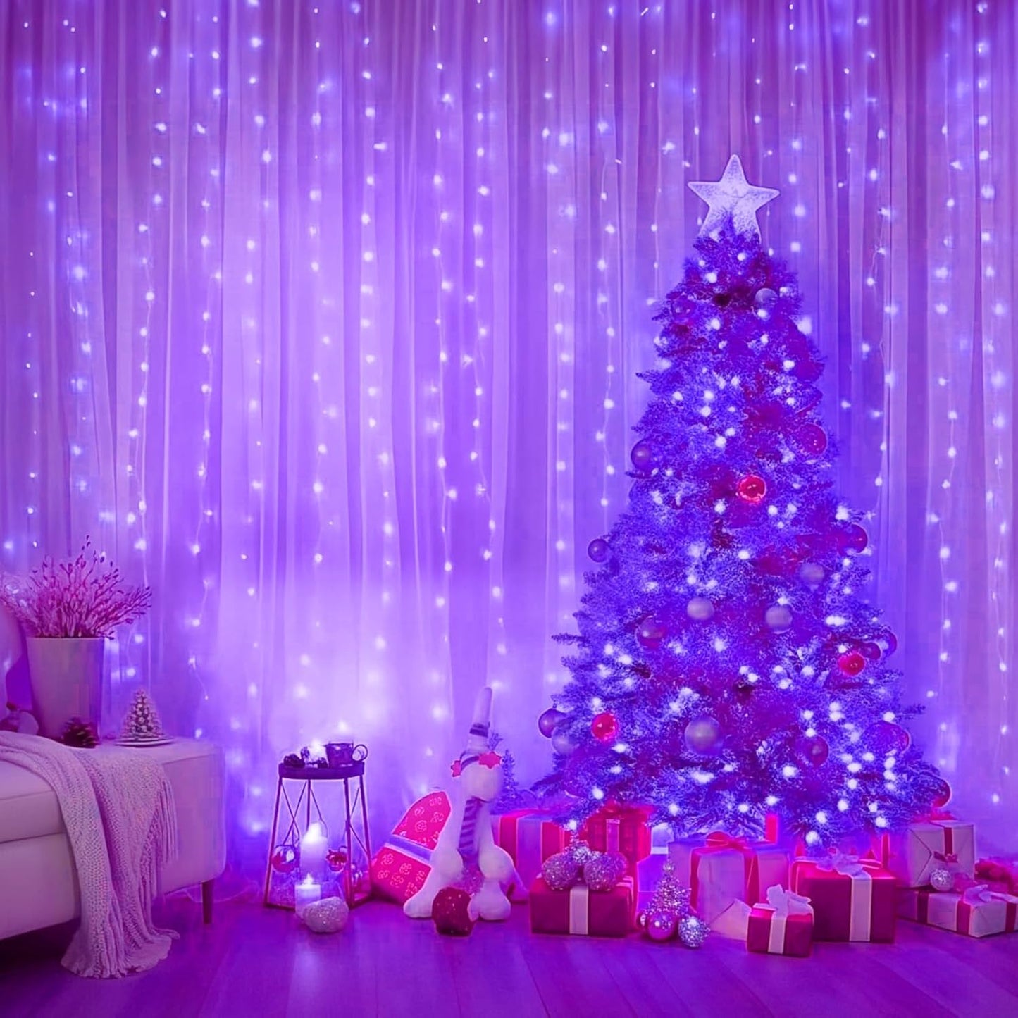 Minetom 300 LED Purple Curtain Lights - Dimmable Fairy Lights with Remote & Timer | USB Powered for Indoor Decor