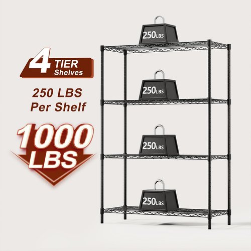 BestOffice | Heavy-Duty 4-Tier Wire Storage Shelves | 36x14x54 | Black | Adjustable Racks | Easy No-Tool Assembly