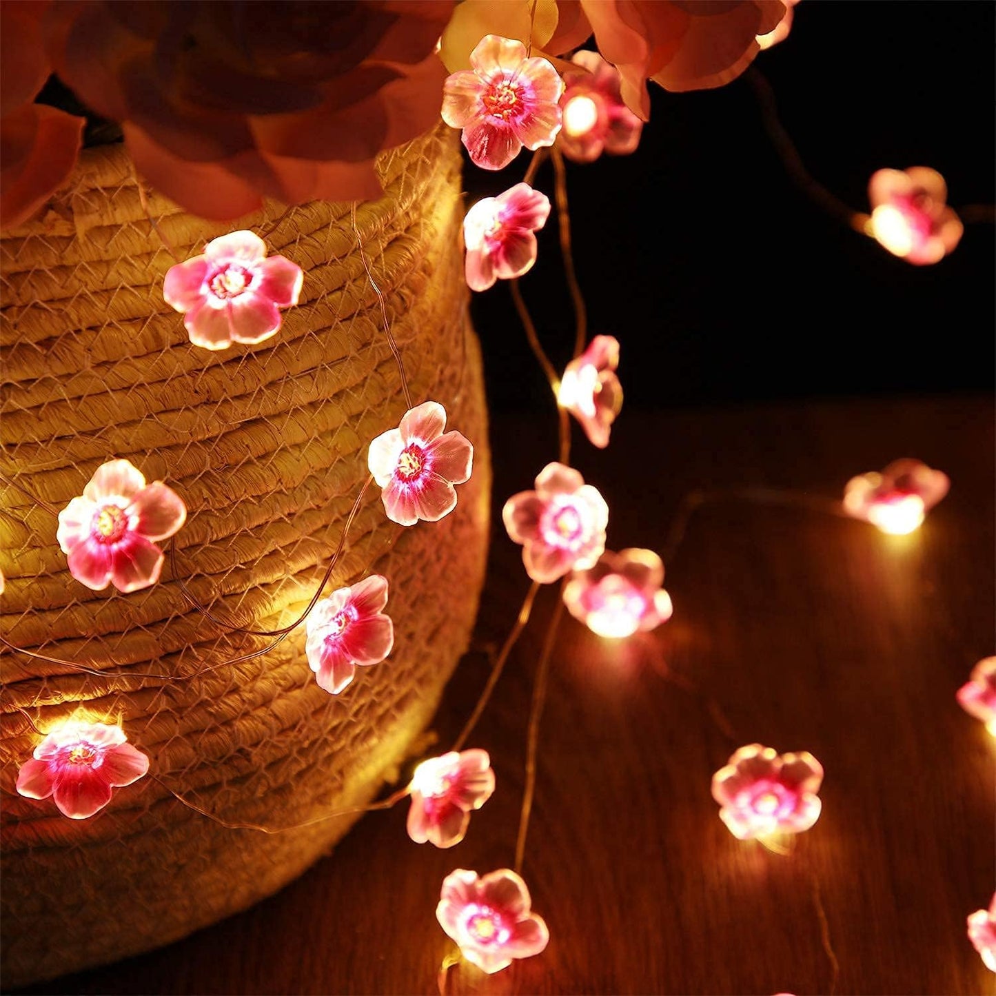 Mudder Cherry Blossom String Lights - 13 FT with 40 LEDs | Pink Fairy Lights for Indoor & Outdoor Decor