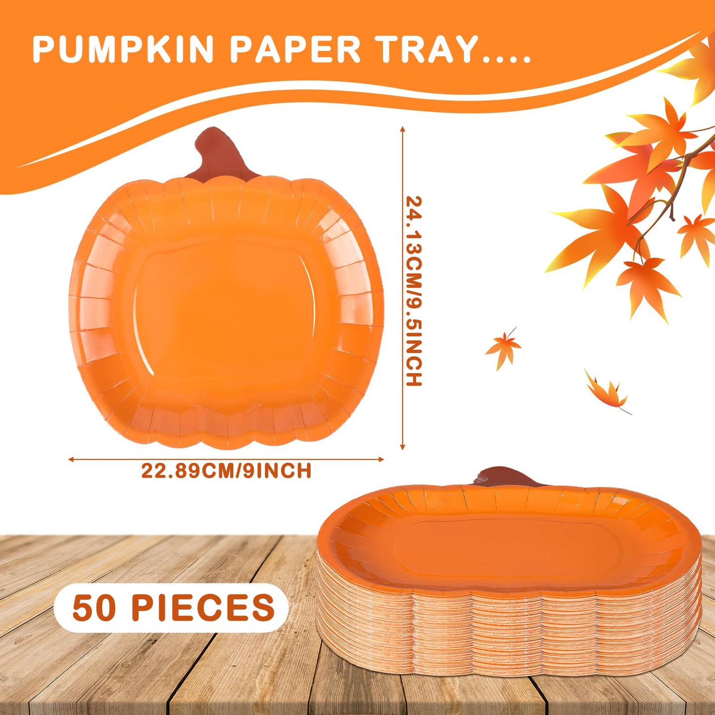 Dandat 50 Pcs Fall Pumpkin Disposable Paper Plates 9 Inch Thanksgiving Harvest Party Plates Orange Round Dinner Decor Halloween Party Favors for Autumn Kitchen Home Dining Supplies