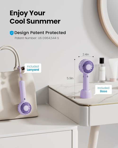 Gaiatop Mini Portable Fan - Powerful 3-Speed Handheld & Desktop Fan | Lightweight USB Rechargeable - Purple