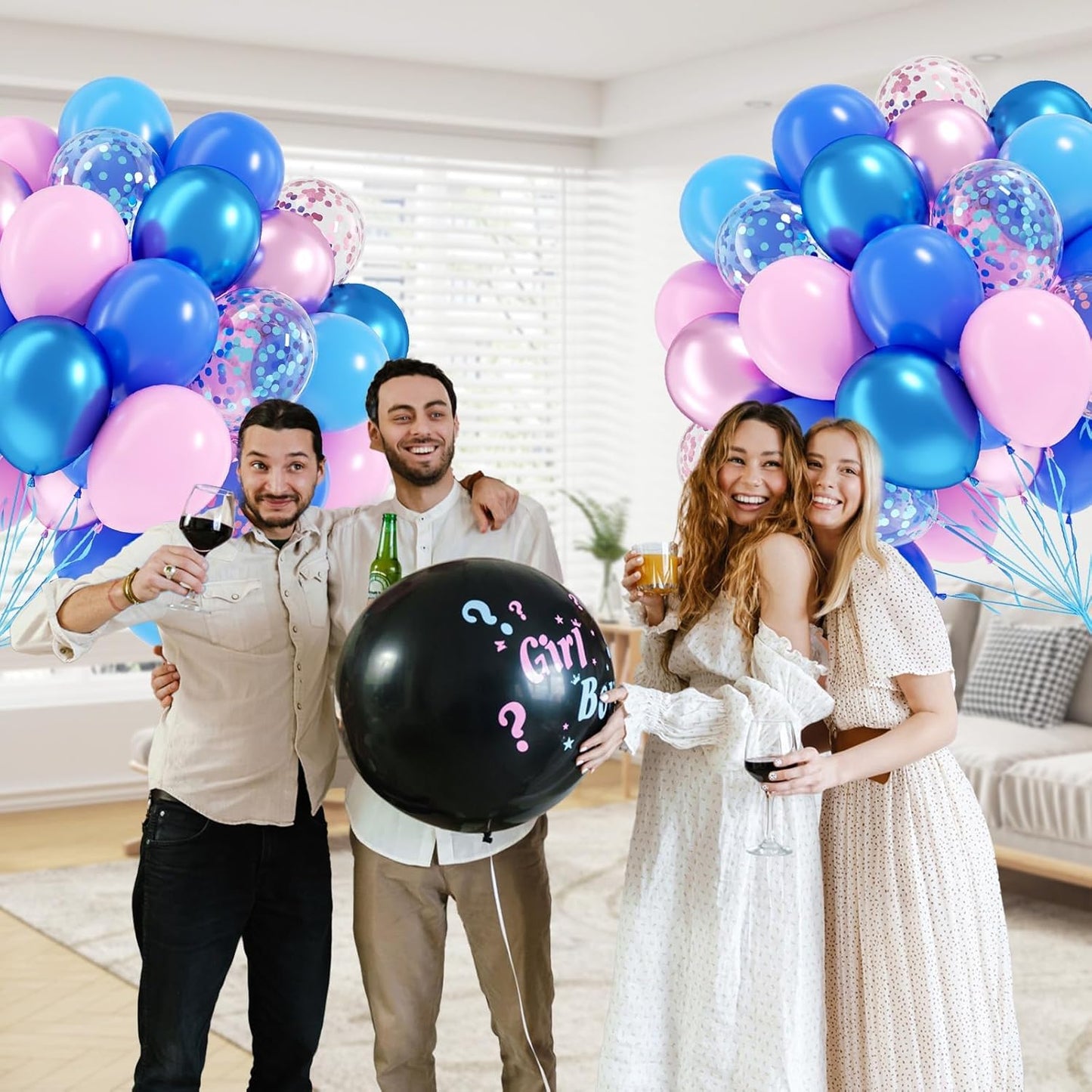 Skiennix 12-Inch Pink & Blue Balloons - Metallic Confetti for Gender Reveal & Baby Shower Decor