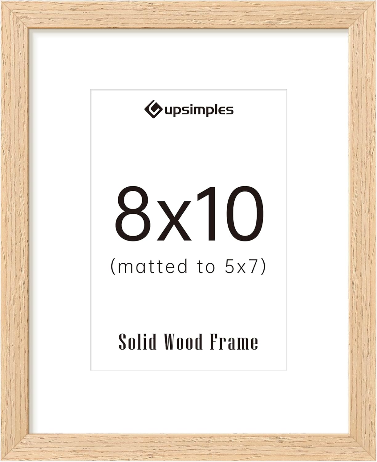 Upsimples 8x10 Picture Frame - Natural Solid Wood Design for 5x7 or 8x10 Displays | Wall & Tabletop Use