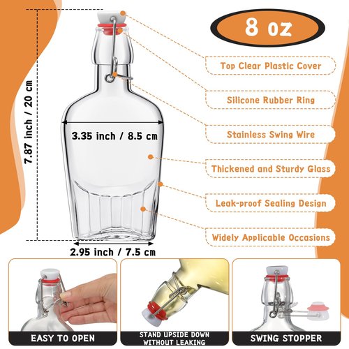 Jinei 12 Pcs Whisky Glass Flask Swing Top Glass Bottles Vanilla Extract Bottles Men Liquor Flask for Homemade Vanilla Extract, Lemoncello, Kombucha, Water Kefirm Apply Christmas Wedding Gifts (8 Oz)