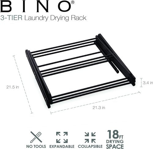 BINO 3-Tier Collapsible Drying Rack - Black | Foldable & Portable Indoor/Outdoor Clothes Dryer