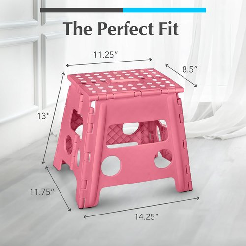 Handy Laundry Folding Step Stool - Lightweight & Sturdy for Adults and Kids - Easy One-Flip Design | Pink - 13 Inch
