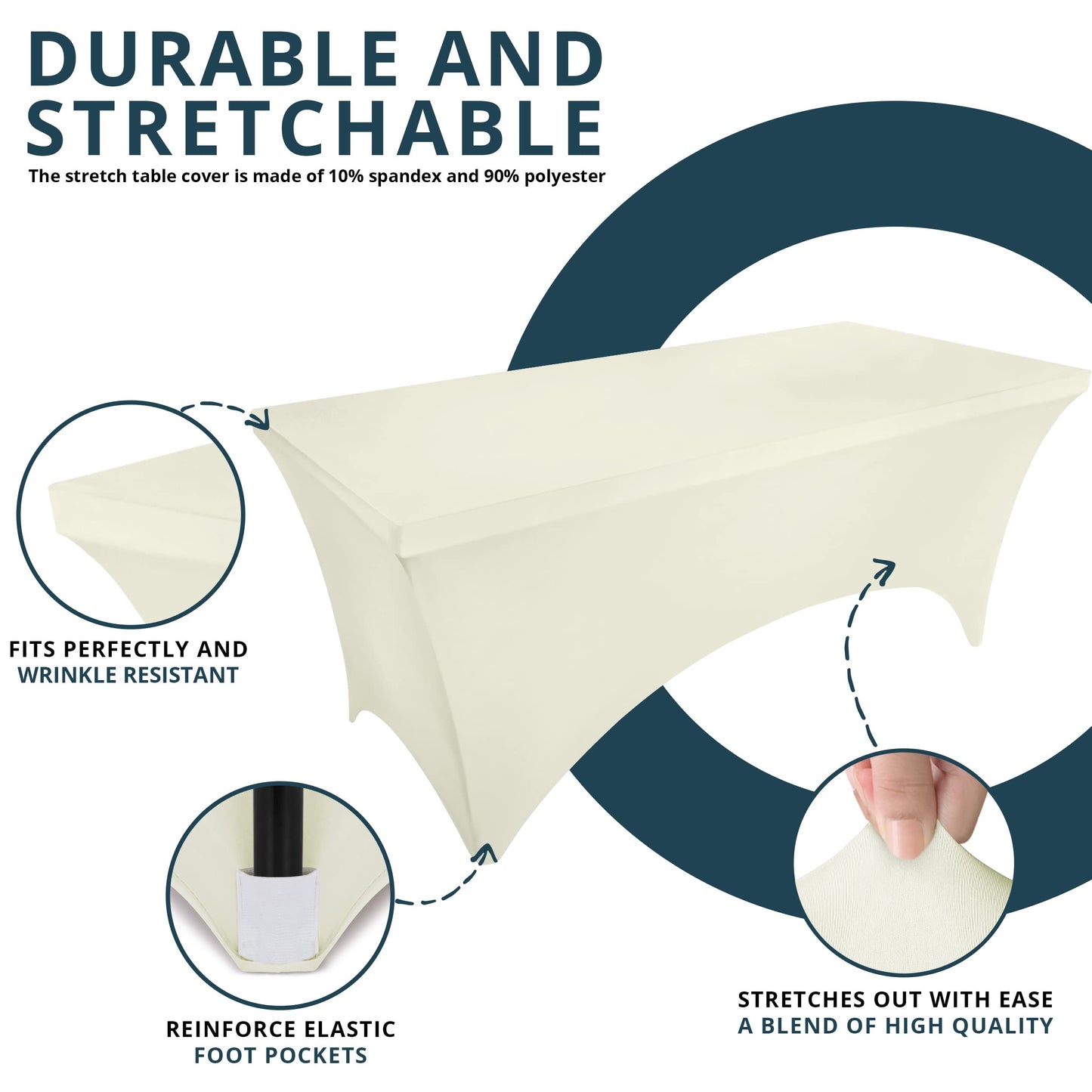 Utopia Kitchen Spandex Tablecloth 2 Pack [8FT, Ivory] Tight, Fitted, Washable and Wrinkle Resistant Stretch Table Cloth Rectangle Cover for Trade Show, Weddings & Parties [96Lx30Wx30H Inch]